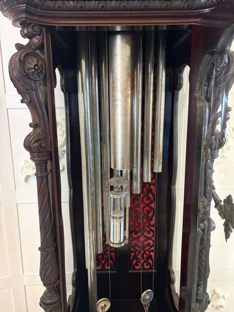 Antique Exhibition Quality Carved Mahogany Nine Tube Chiming Longcase Clock - Image 19